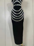 Women Sexy Backless Strapless Black Beading Long Bandage Bodycon Dress Celebrity Elegant Evening Luxury Birthday Dresses