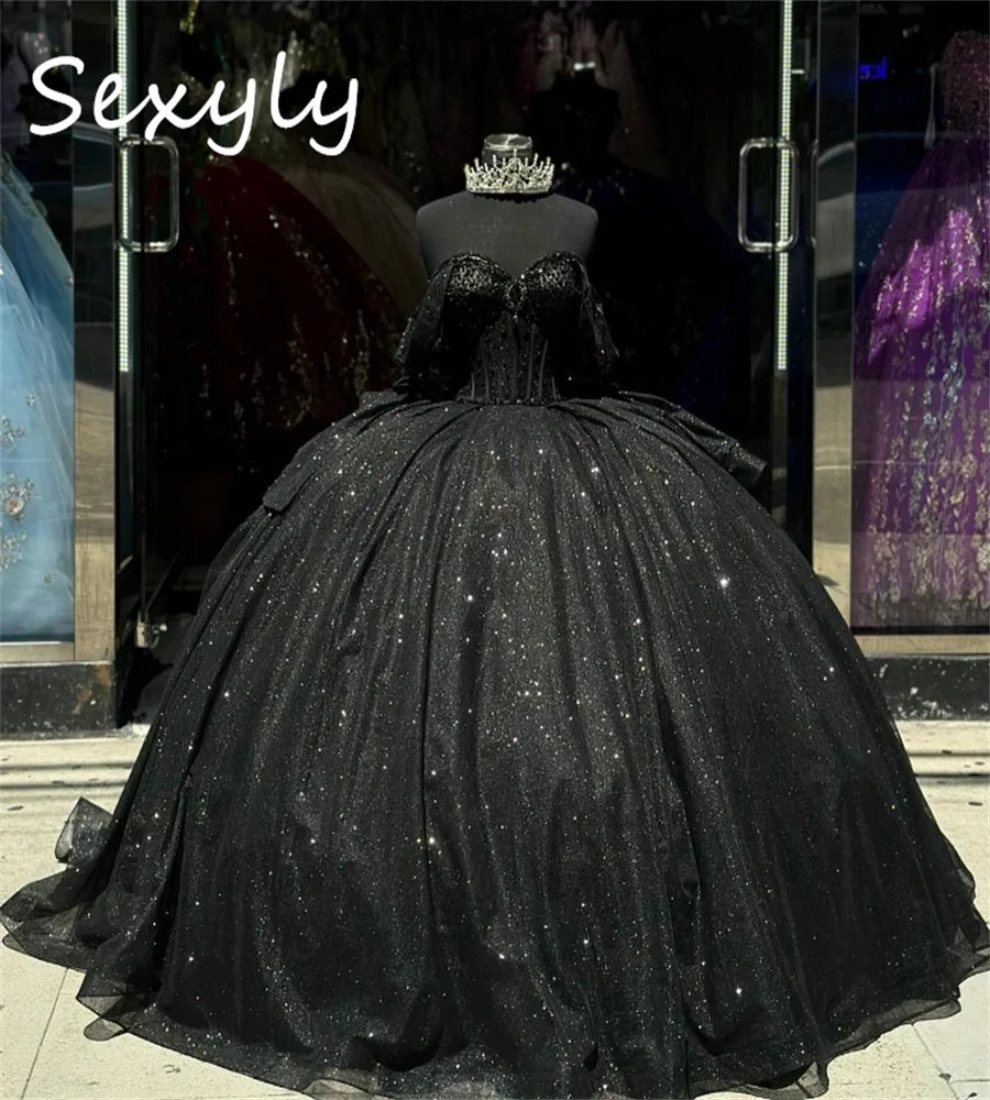 Black Quinceanera Dresses Charro Mexican Coloful Flowers Vestidos De 15 Años Quinceañeras Elegant Birthday Party Gown Customized black