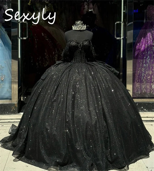 Bling Black Quinceanera Dresses Mexican Vestidos De 15 Años Quinceañeras Sparkly Sequins Ballkleider Birthday Xv Customized Red