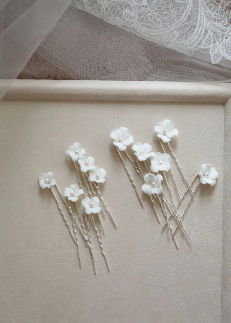 Bridal Jewelry Porcelain Flower Hair Pin Clip Pearl Head Piece For Brides Bridesmaids Hairpins Women Wedding Accessories