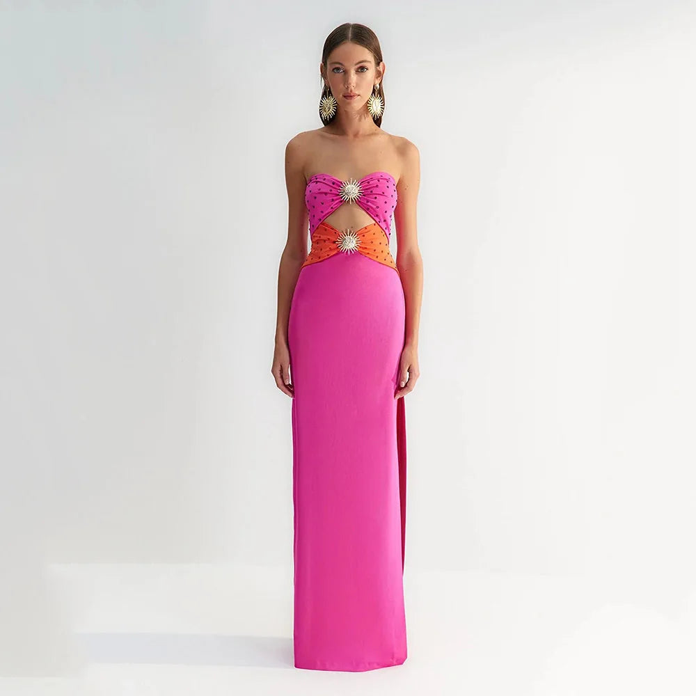 Black Pink Color Women Sexy Strapless Shinning Sequins Bodycon Bandage Long Dress Celebrate Fashion Birthday Party Outfit Red