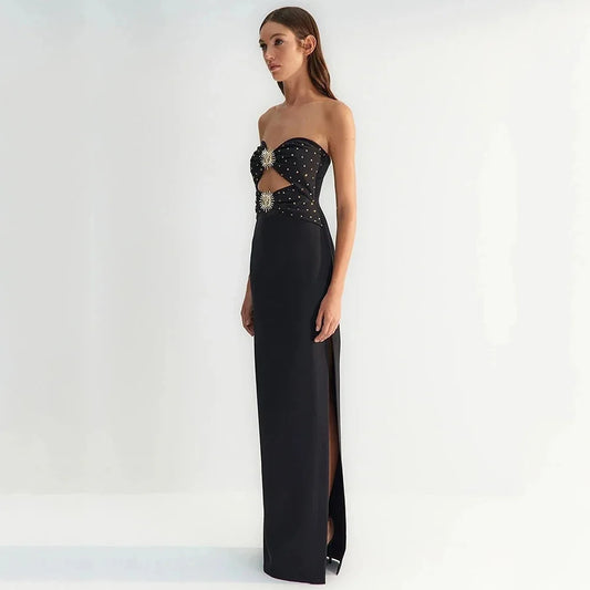 Black Pink Color Women Sexy Strapless Shinning Sequins Bodycon Bandage Long Dress Celebrate Fashion Birthday Party Outfit