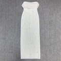 4 Colors Women Sexy Slash Neck Off the Shoulder Shinning Crystal Bodycon Long Bandage Dress Celebrate Birthday Party Outfit Ivory