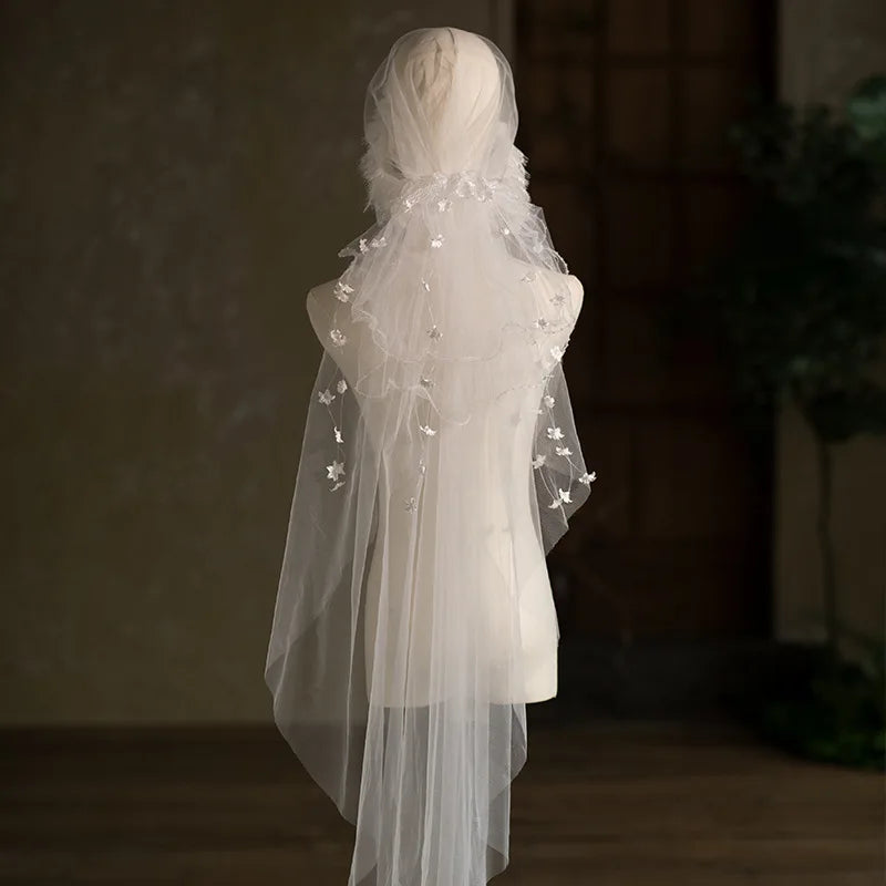 Lace Bridal Veil Short White Wedding Veils For Brides Evening Dinner Party Dress Women Girl Gifts Hair Accessories Jewelry