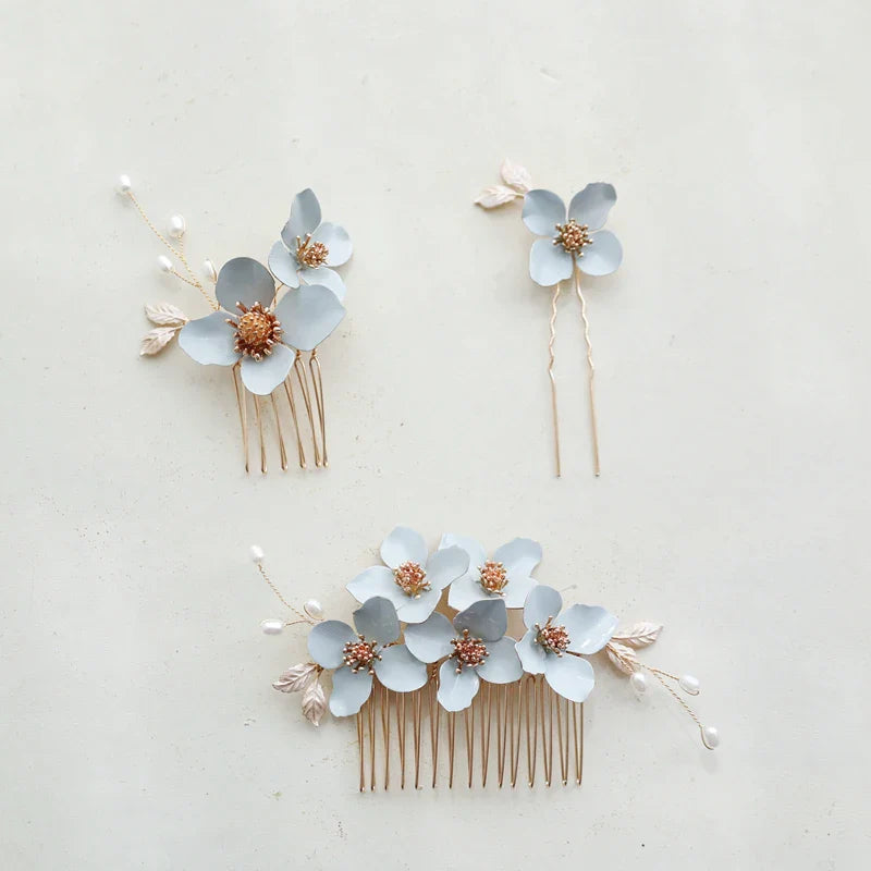 Wedding Accessories Blue Flower Hair Comb Pin Clip Leaf Hairpins For Brides Bridesmaids Women Headpiece Headband Bridal Jewelry d