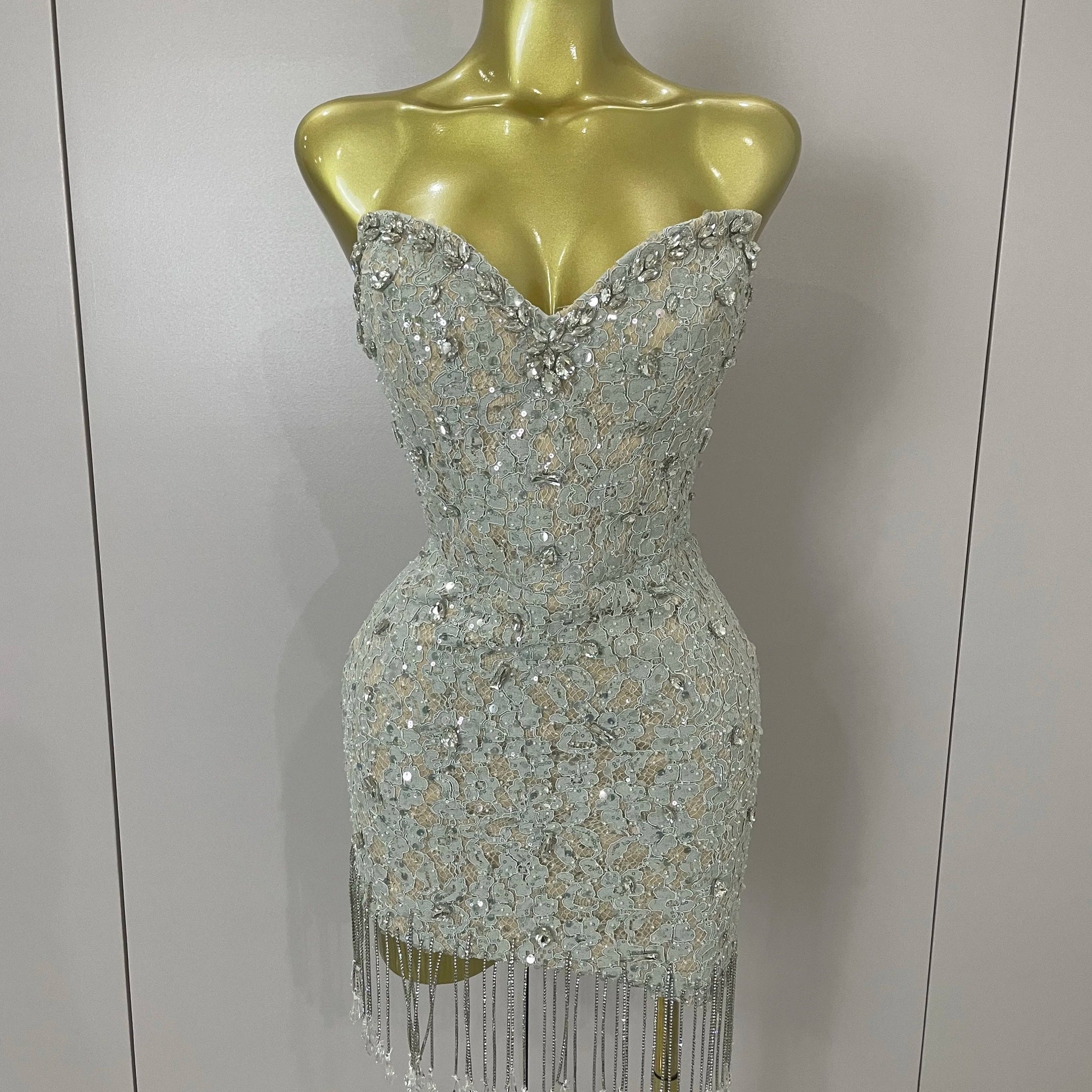 Luxury Sparkle Diamond Tassel Halter Cocktail Dress Women Elegant Evening Formal Gowns Wedding Party Dresses Stage Costumes MULTI