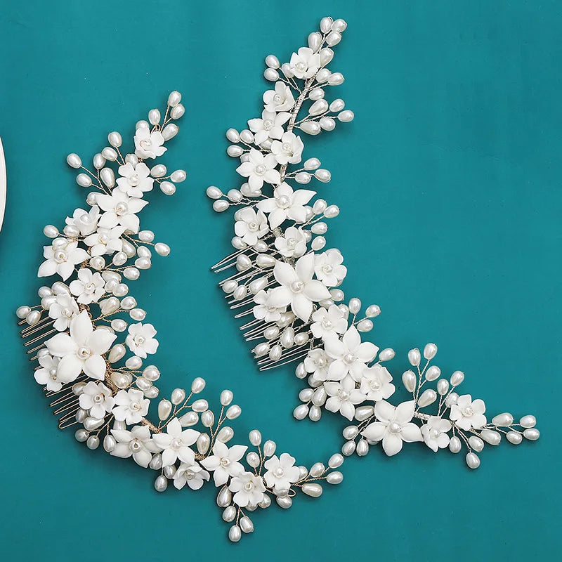 Flower Hair Combs For Wedding Bride Hair Accessories Pearl Bridal Hair Clips Hairpin For Women Wedding Hair Pieces Headdress