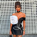 Black Color Women Sexy Off the Shoulder Big Florals Bodycon Mini Bandage Dress Fashion Celebrate Nightclub Party Outfit Vestido black
