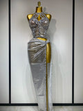 Sexy Shiny Diamond Two Piece Set Women Evening Celebrate Festival Luxury Birthday Party Nightclub Singer Stage costume Silver