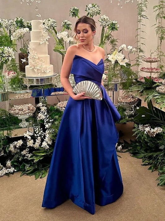 Vestidos de Noche de color azul real, vestido de novia para invitados de boda, vestido de cumpleaños de satén, vestido de fiesta para eventos especiales