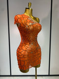 Women Sexy Mesh See Through One Shoulder Rhinestones Stage Costume Singer Nightclub Evening Party Luxury Birthday Mini Dresses