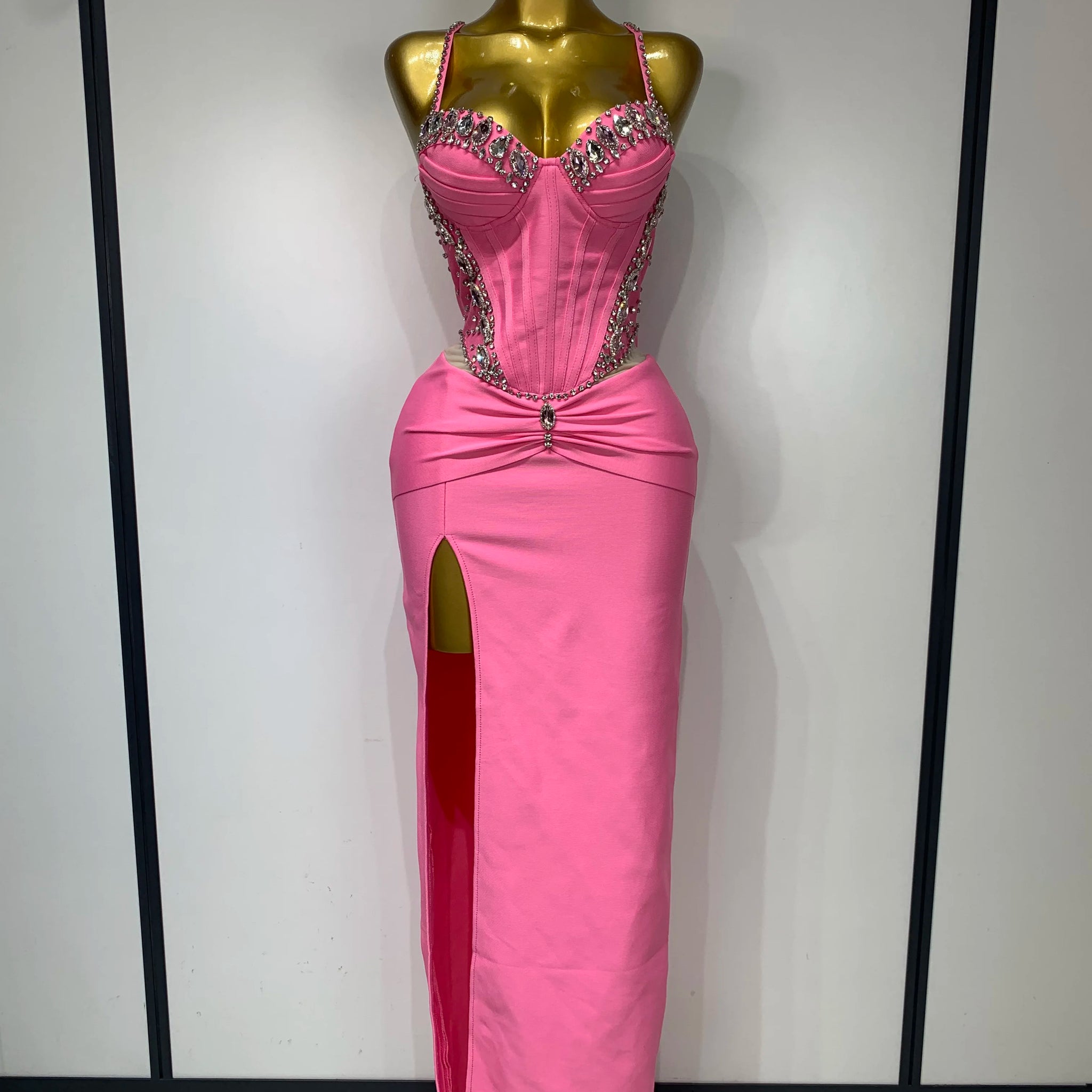 Women Sexy Backless Bodycon Sleeveless Bandage Dress Elegant Prom Gown Club Evening Party Luxury Birthday Wedding Guest Dresses Pink