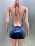 Women Sexy Halter Crystal Bodycon Mini Dress Celebrate Nightclub Party Performance Birthday Photo Shoot Dress