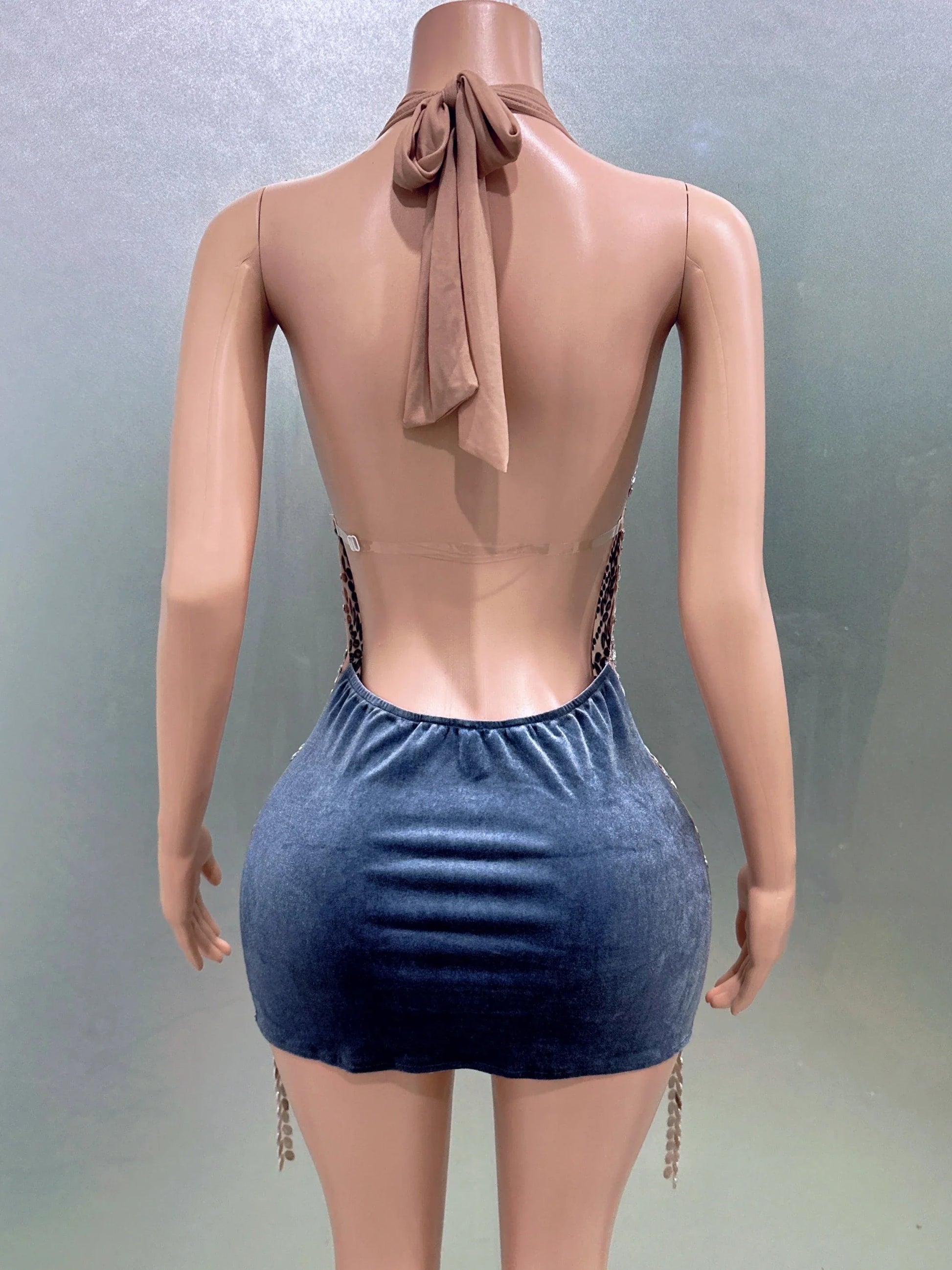 Women Sexy Halter Crystal Bodycon Mini Dress Celebrate Nightclub Party Performance Birthday Photo Shoot Dress