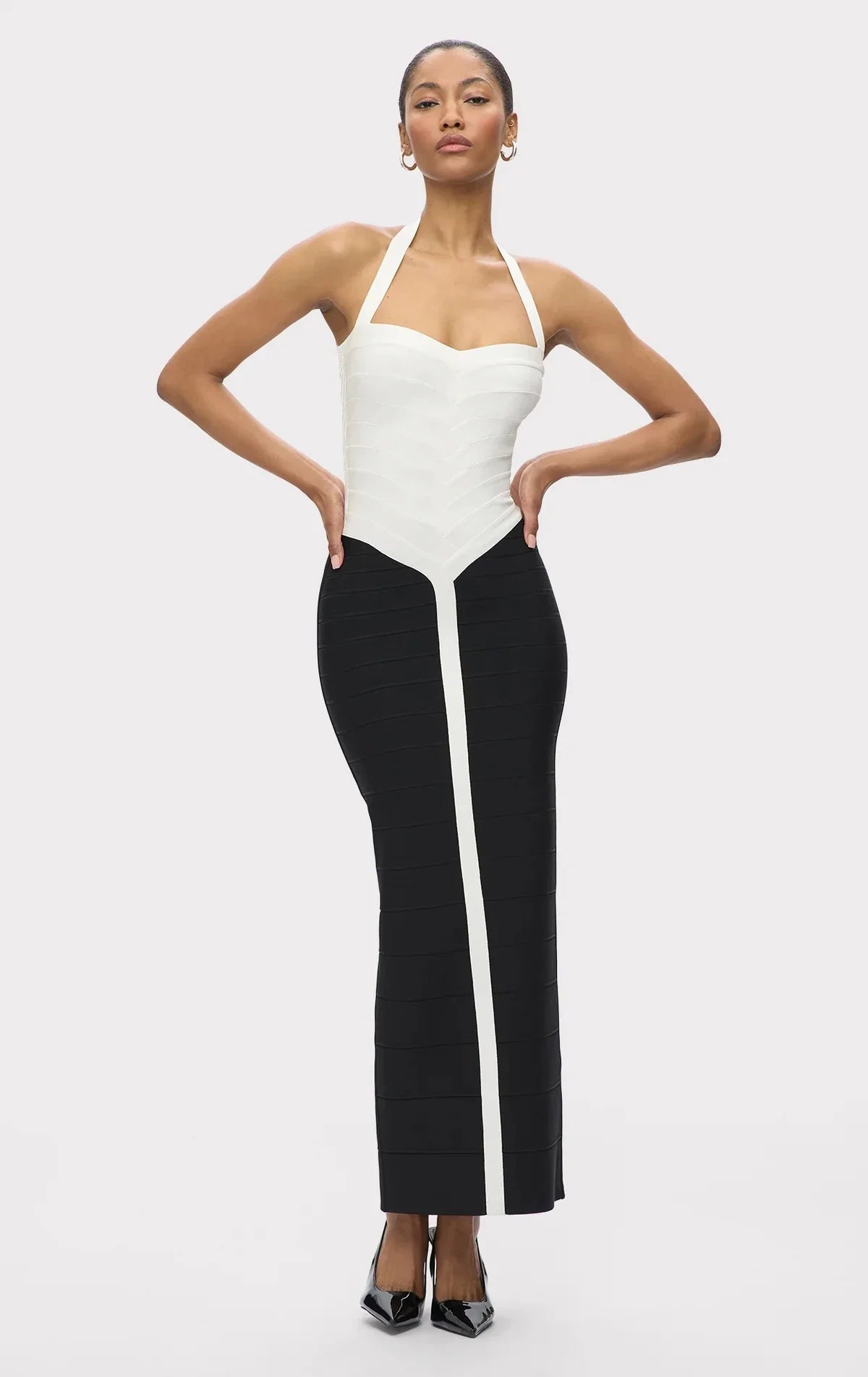 Women Sexy Halter Whiter Black Patchwork Bodycon Bandage Dress Celebrity Elegant Evening Party Club Luxury Birthday Dresses black