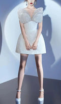 White Color Women Sleeveless Sexy V-Neck A-Line Mini Dress Fashion Birthday Party Celebrate Girls' Vacation Outfit