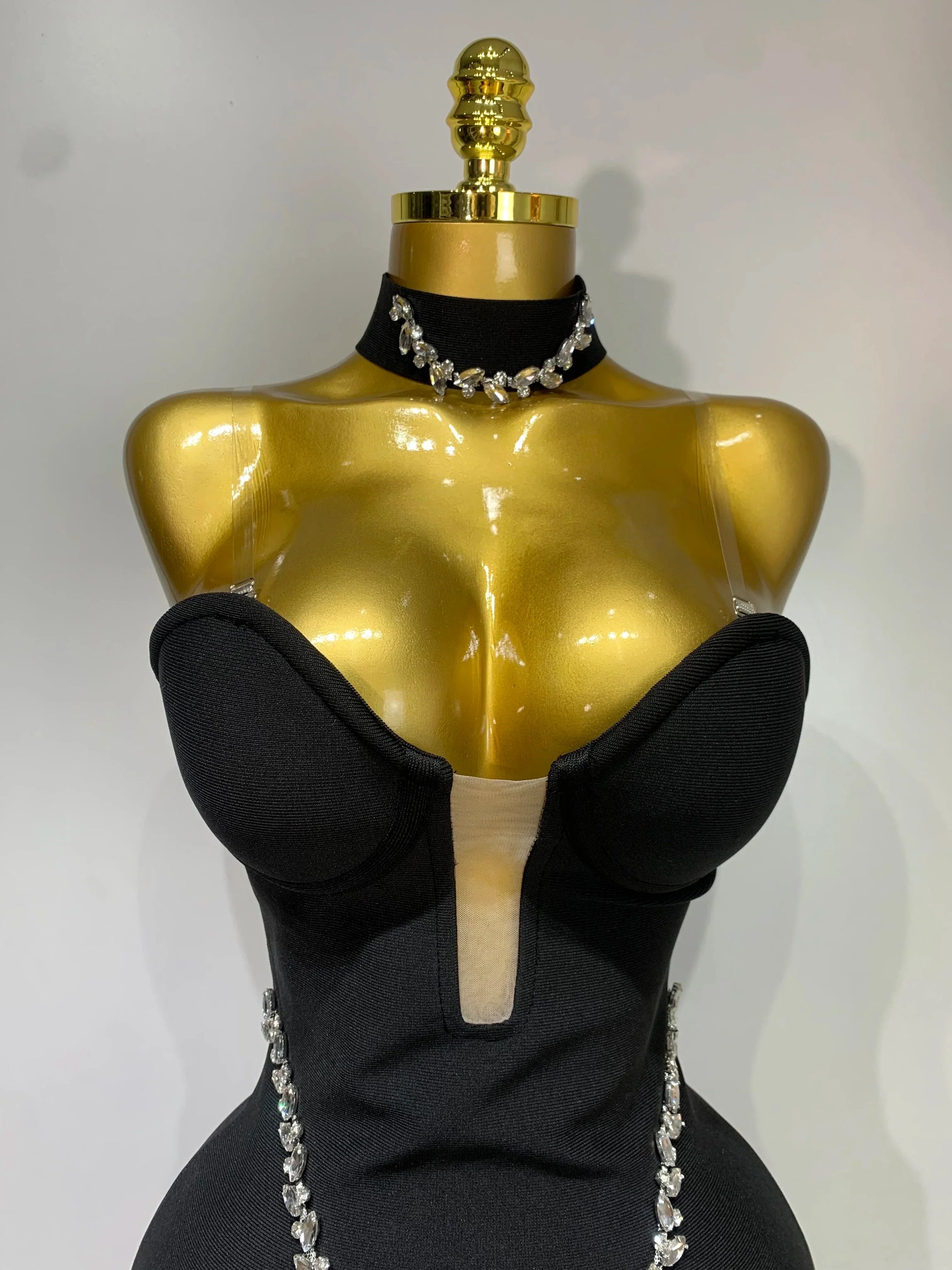 Sparkly Rhinestones Chain Bodycon Strapless Mini Bandage Dress Women Backless Luxury Birthday Evening Party Club Dresses