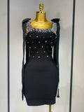 Women Celebrity Sexy Sparly Diamonds Black Mini Bodycon Bandage Dress Elegant Evening Party Luxury Birthday Dresses black