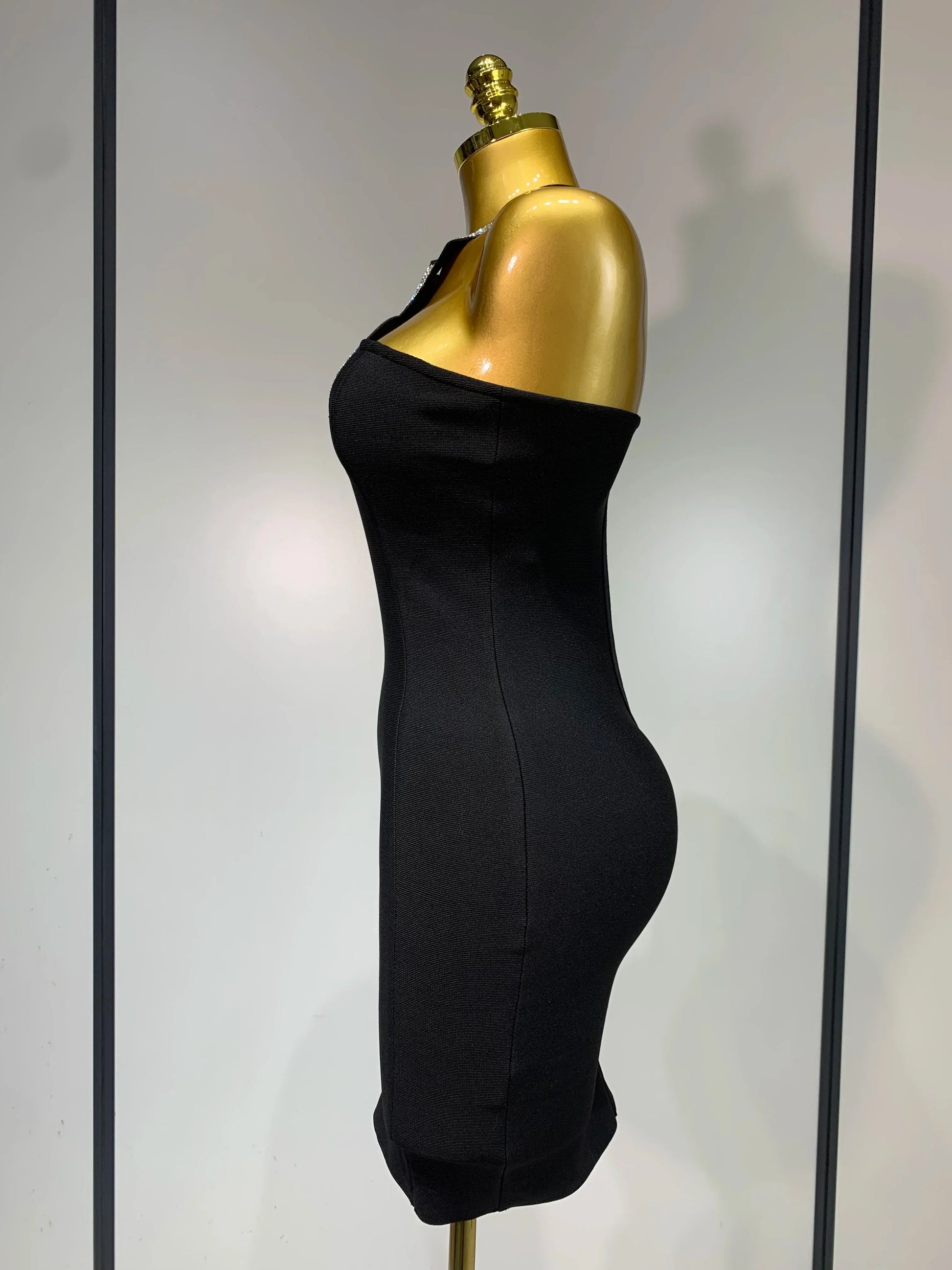 Women Sexy Backless Diamonds Sparkly Black Bodycon Bandage Dress Elegant Evening Club Luxury Birthday Party Dresses