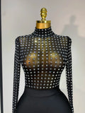 Celebrity Sexy Turtleneck Rhinestones Black Mesh Bodycon Bandage Dress Women Elegant Evening Club Luxury Birthday Dress