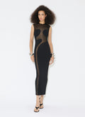 Black White Women Sleeveless Sexy O-Neck Bodycon Bandage Long Dress Mesh Celebrate Evening Party Nightclub Outfit Wholesale black