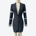 Fashion Black Color Women Long Sleeve Sexy V-Neck Bodycon Mini Bandage Dress Crystal Fashion Nightclub Party Outfit