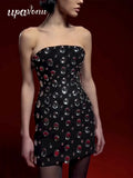 Spring Sexy Women's Light Luxury Nail Bead Bandage Dress Strapless Sleeveless Bodycon Bareback Mini Dresses Party Vestidos