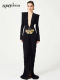 Sexy Women's Light Luxury Maxi Dress Deep V-neck Long Sleeve Three Dimensional Beaded sequin Design Bodycon and Floor Dress