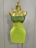 Luxury Sexy Strapless Sparkly Diamond Cut Out Bodycon Bandage Dress Women Celebrity Elegant Evening Party Birthday Outfit Light Green