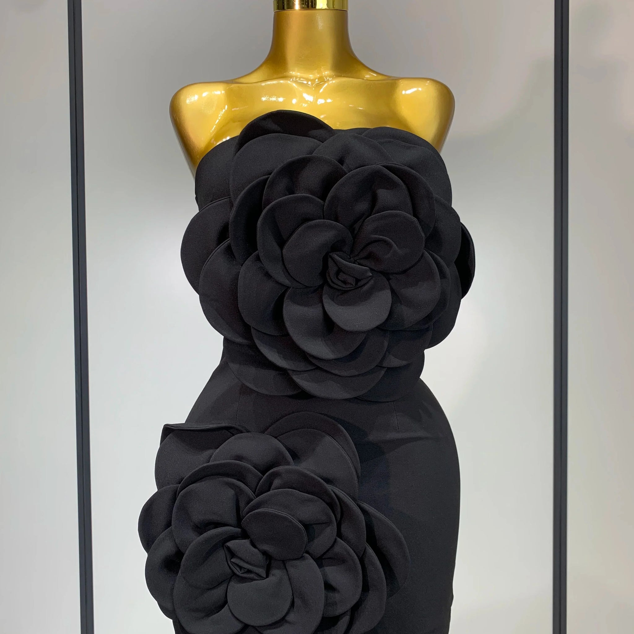 Women Sexy Strapless Backless Flower Black Mini Bodycon Dress Celebrity Elegant Evening Club Party Outfit Birthday Dresses black