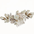 Vintage Gold Color Hair Combs Pin Clip Pearl Porcelain Flower Head Pieces For Brides Hairpins Wedding Accessories Bridal Jewelry