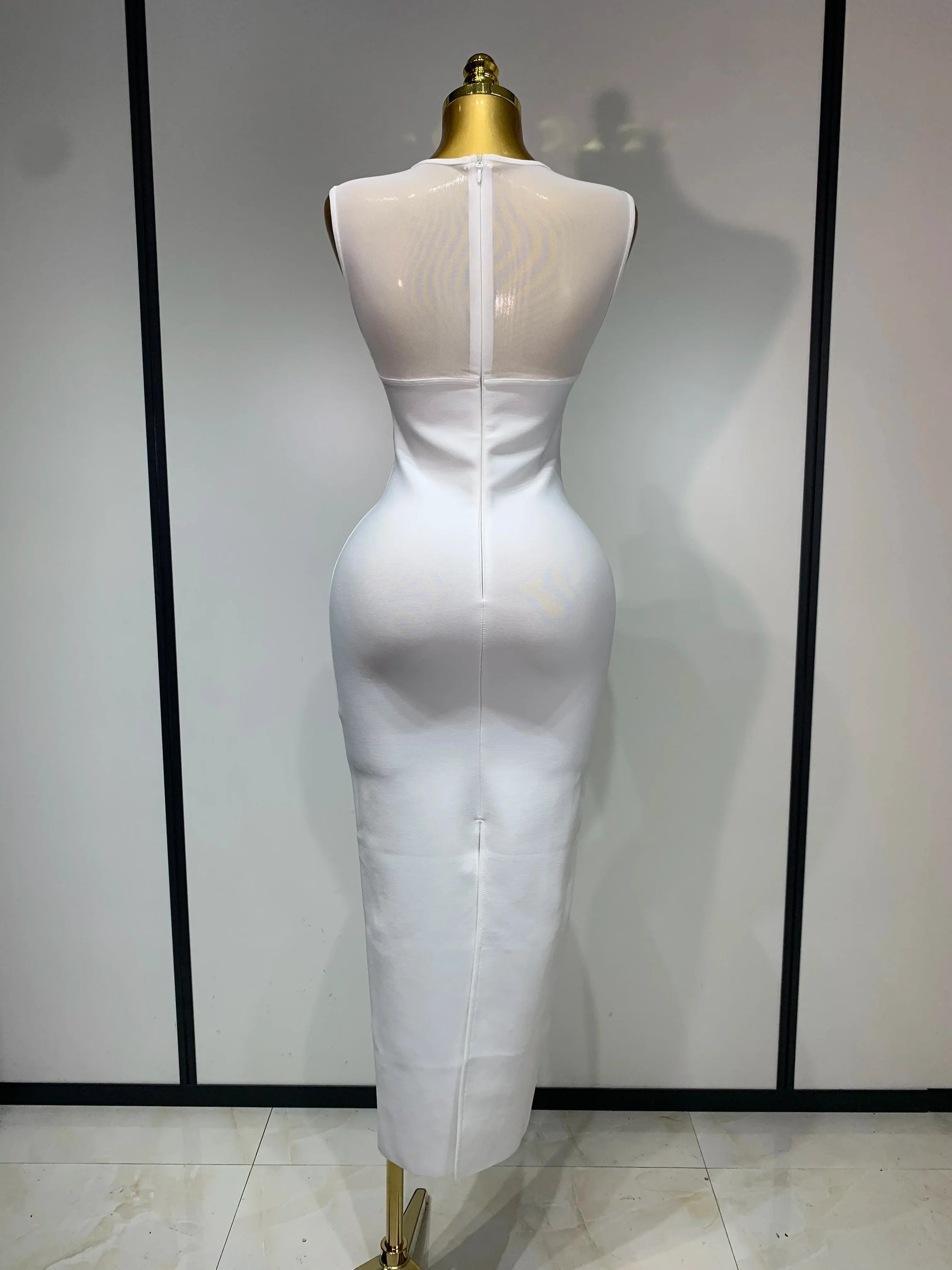 Sexy O Neck Mesh Bodycon Bandage Dress Evening Party Gown Celebrity Elegant Luxury Birthday Club Dresses