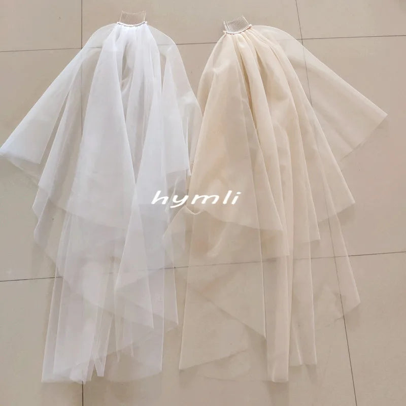 Two-Tier Tulle Black Wedding Veil with Metal Comb, Fingertip Length