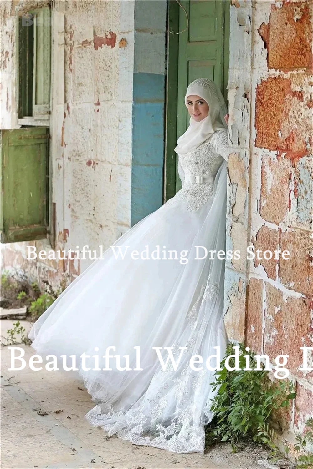 Simple Wedding Dress For Women Off-Shoulder Muslim With Flowers A-Line Pure Plain Satin Vestidos New White Split Bridal Gown