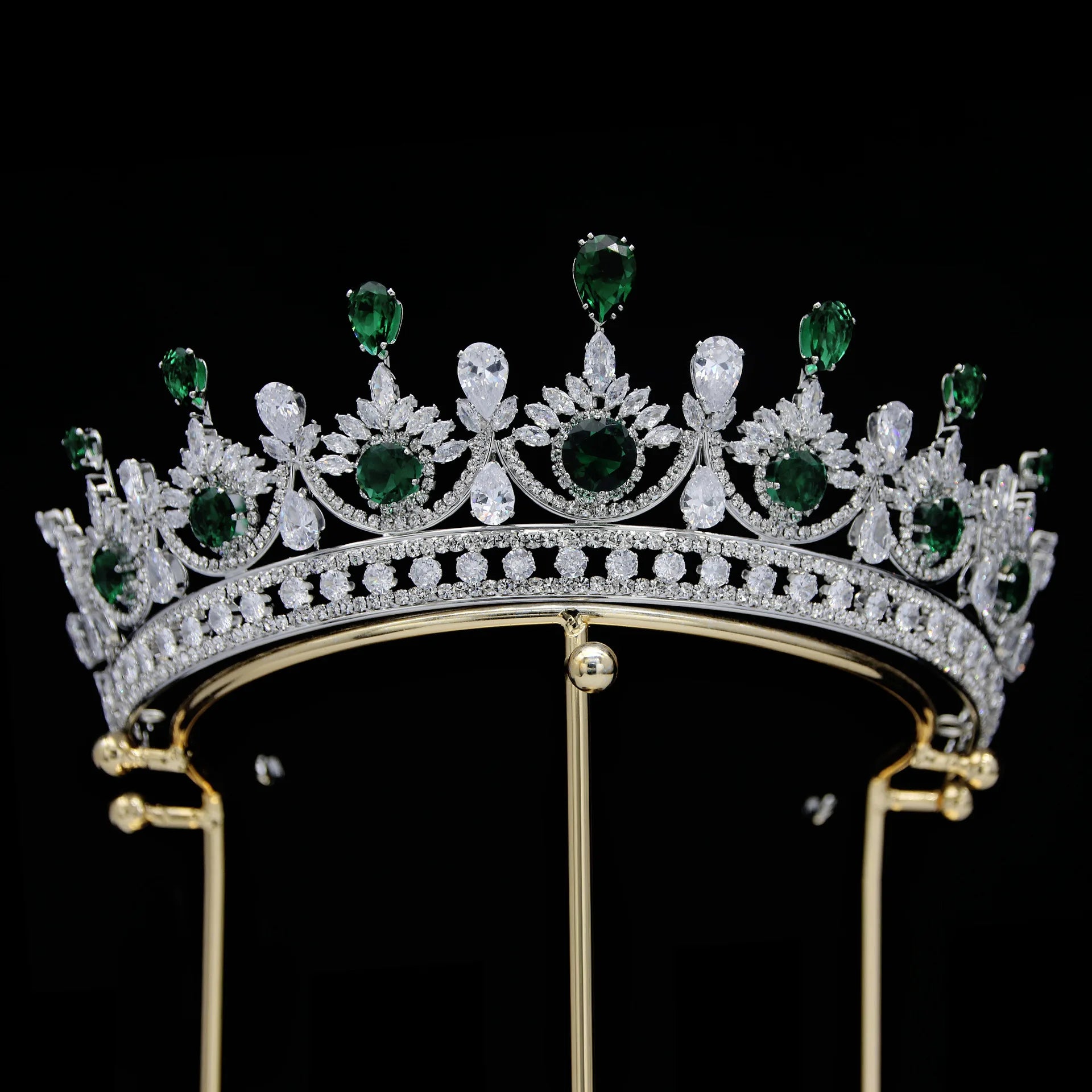 CZ Green Zirconia Tiaras and Crowns AAA Zircon Diadem For Brides Women Pageant Prom Wedding Accessories Bridal Hair Jewelry