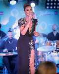 Top Quality Women Short Sleeve Shinning Crystal Bodycon Bandage Long Dress Celebrity Singer Performance Costume Stage Wear
