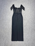 New Arrival Women Sleeveless Sexy Square Collar Tassels Bodycon Bandage Long Dress Celebrate Nightclub Evening Party Dress