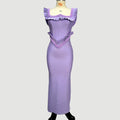 Purple Color Women Sleeveless Sexy Square Collar Ruffles Bodycon Long Bandage Dress Elegant Evening Party Cocktail Outfit