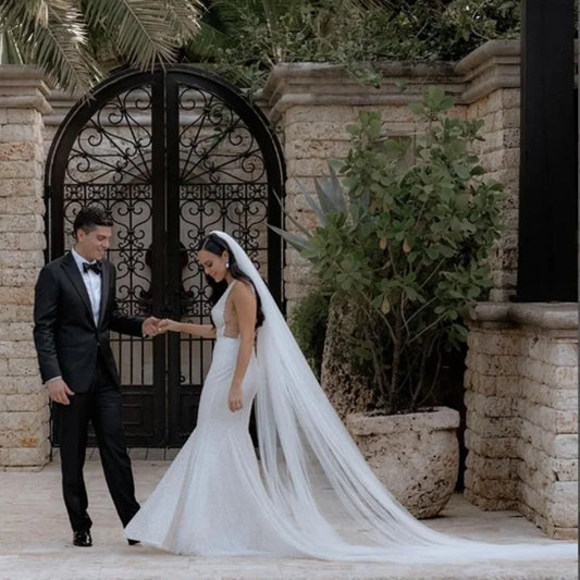 White Off-White Ivory Soft Cathedral Length Wedding Veil Off-White