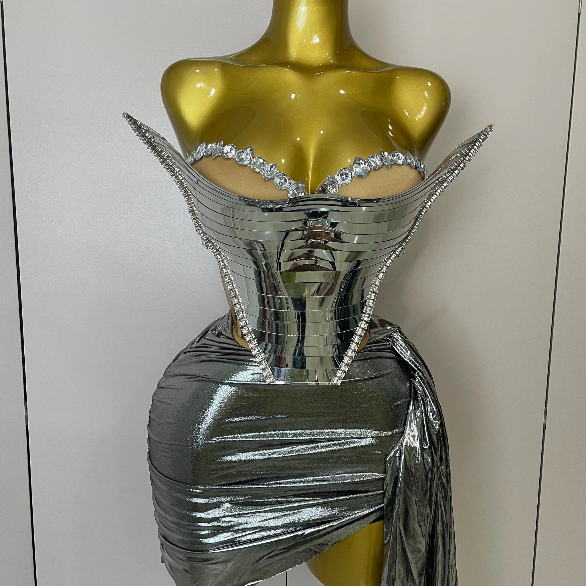 Sparkly Gold Sequin Sexy Top Two Pieces Set Women Celebrate Party Birthday NightClub Performance Dancer Show Stage Outfit Silver