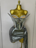 Sparkly Gold Sequin Sexy Top Two Pieces Set Women Celebrate Party Birthday NightClub Performance Dancer Show Stage Outfit Silver