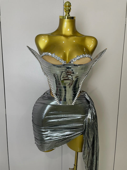 Sparkly Gold Sequin Sexy Top Two Pieces Set Women Celebrate Party Birthday NightClub Performance Dancer Show Stage Outfit Silver