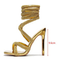 Luxury Rhinestones Women Sandals Sexy Ankle Strap Cross-tied Thin High Heeled Gladiator Sandals Fashion Summer Party Prom Shoes Gold