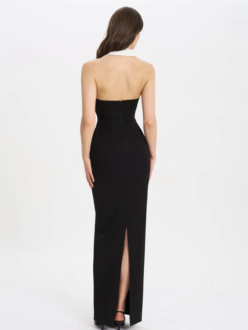 New Fashion Women Sexy Off the Shoulder Halter V-Neck Bodycon Long Bandage Dress Elegant Evening Party Cocktail Outfit