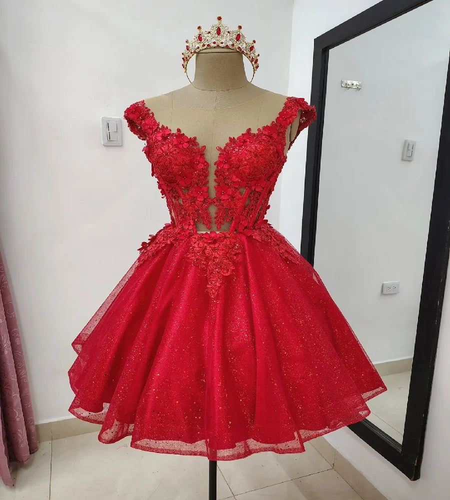 Convertible 2 In 1Red Quinceanera Dresses 2025 Glitter Sparkly Ball Gown Vestido 15 Anos Debutante Lace Sweet 16 DressCustomized
