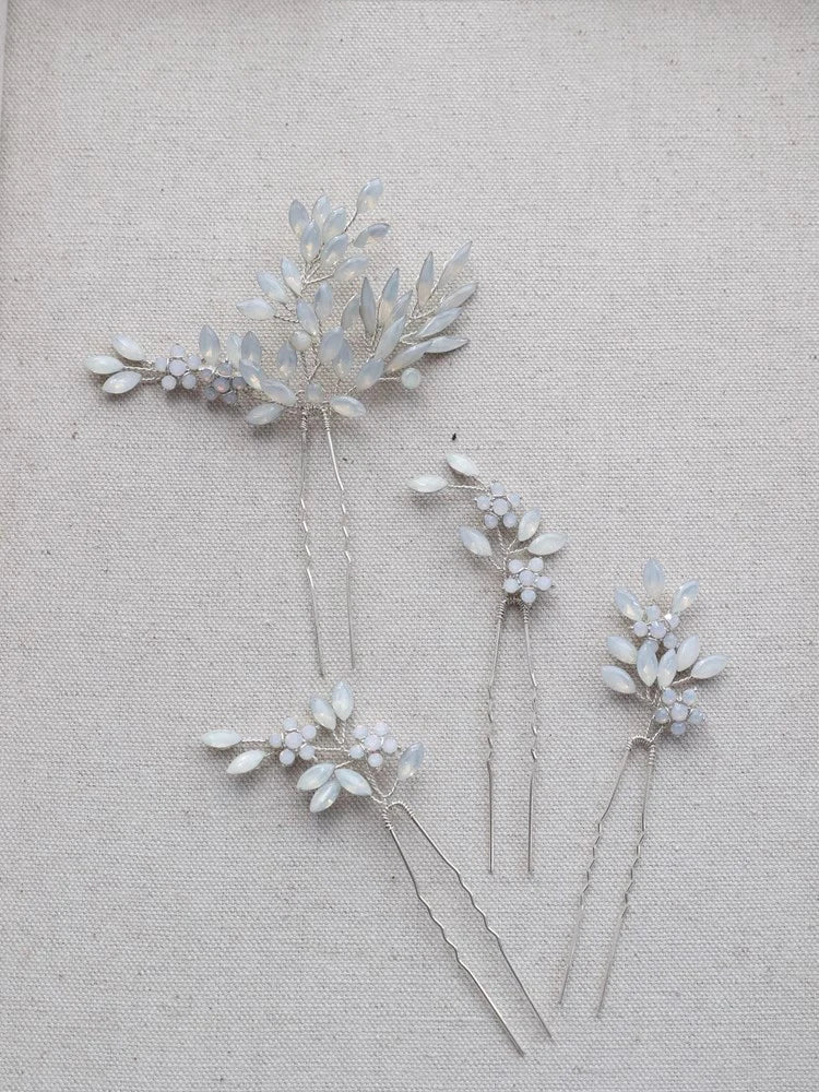 Flower Hair Clip Pin Vintage Gold Silver Color Head Piece For Brides Bridesmaids Opal Hairpin Wedding Accessories Bridal Jewelry b silver color