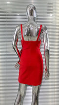 Red Color Women Sleeveless Sexy Strap Florals Bodycon Mini Bandage Dress Nightclub Party Celebrate Outfit Vestido
