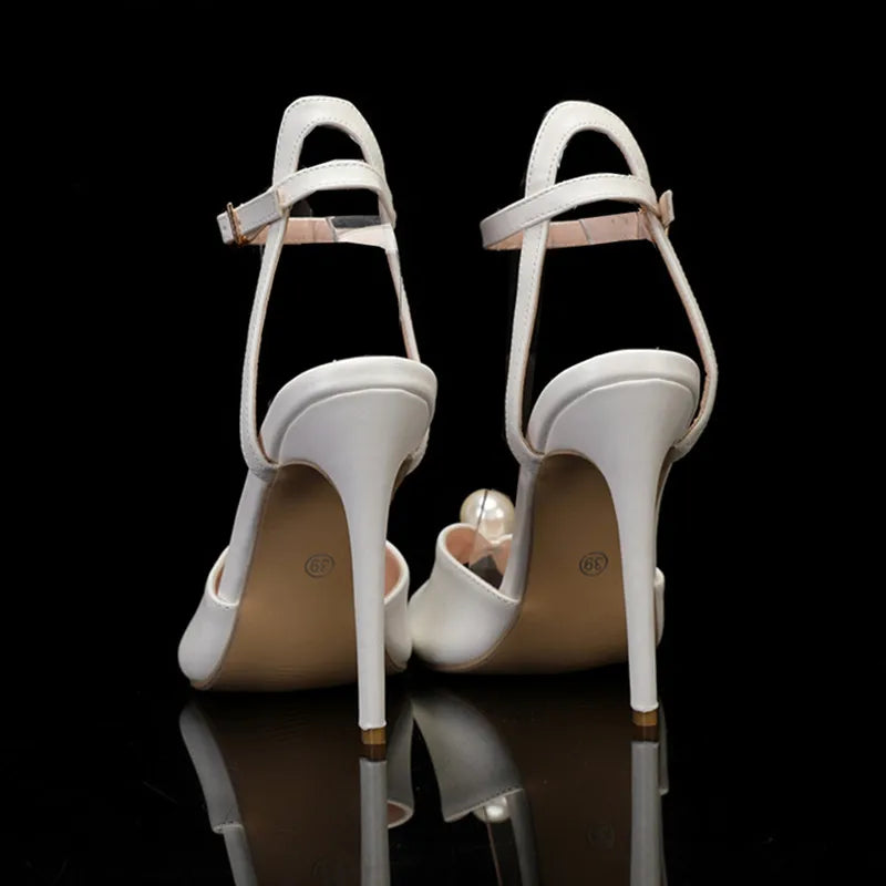 Luxury Pearls Rhinestones Peep toe Women Pumps Sandals Sexy Ankle Strap High Heels Summer Bridal Wedding Party Shoes Sandals