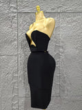 Women Sexy Strapless 2 Pieces Bodycon Rayon Bandage Midi Dress Nightclub Party Fashion Birthday Dress