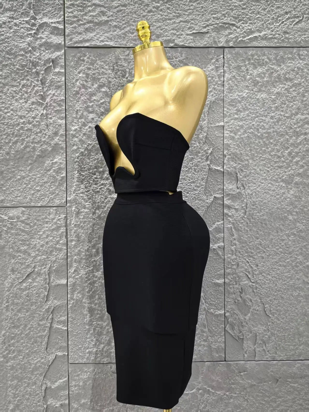 Women Sexy Strapless 2 Pieces Bodycon Rayon Bandage Midi Dress Nightclub Party Fashion Birthday Dress